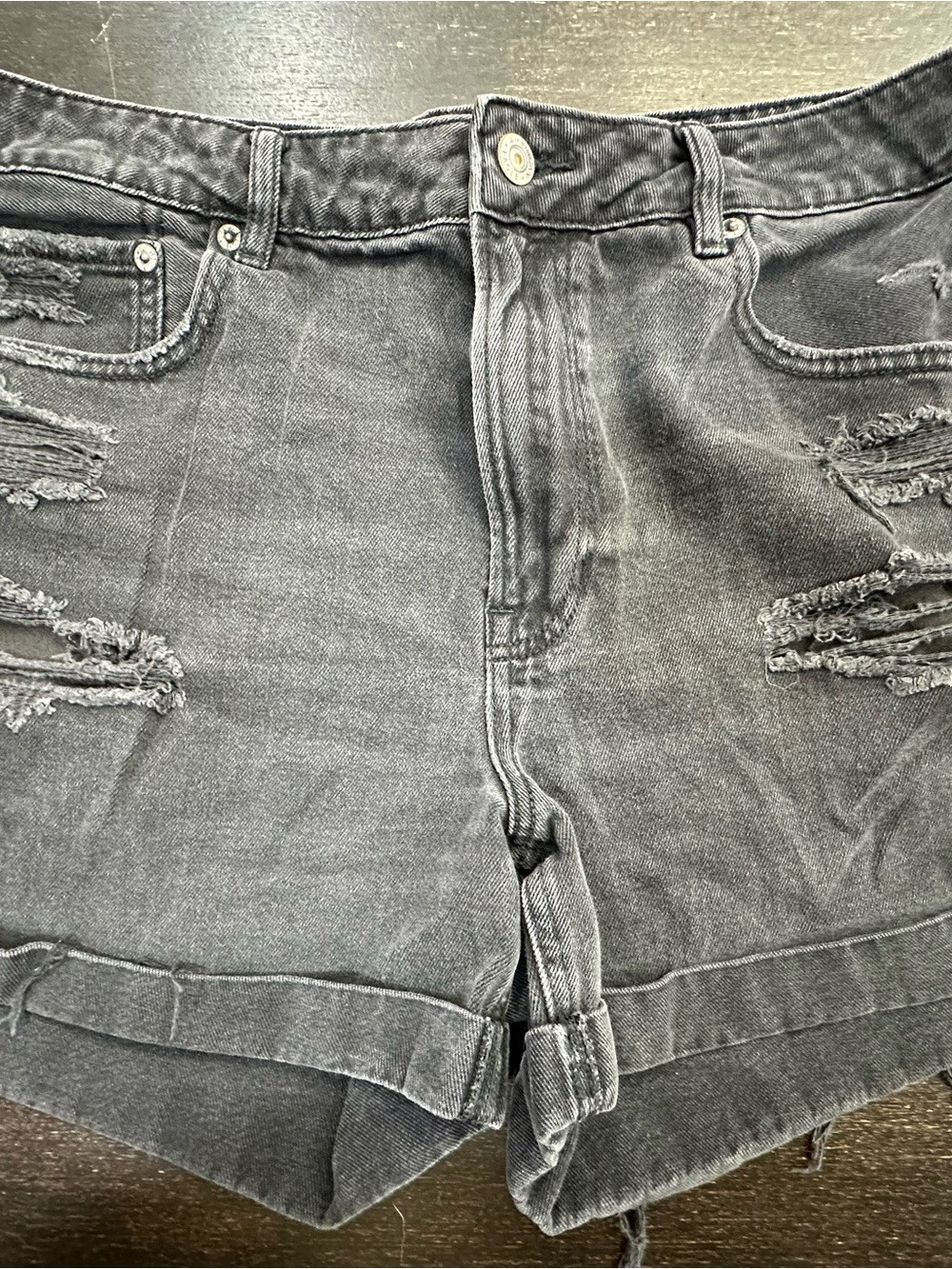 American Eagle Outfitters Faded Black Distressed Denim Shorts